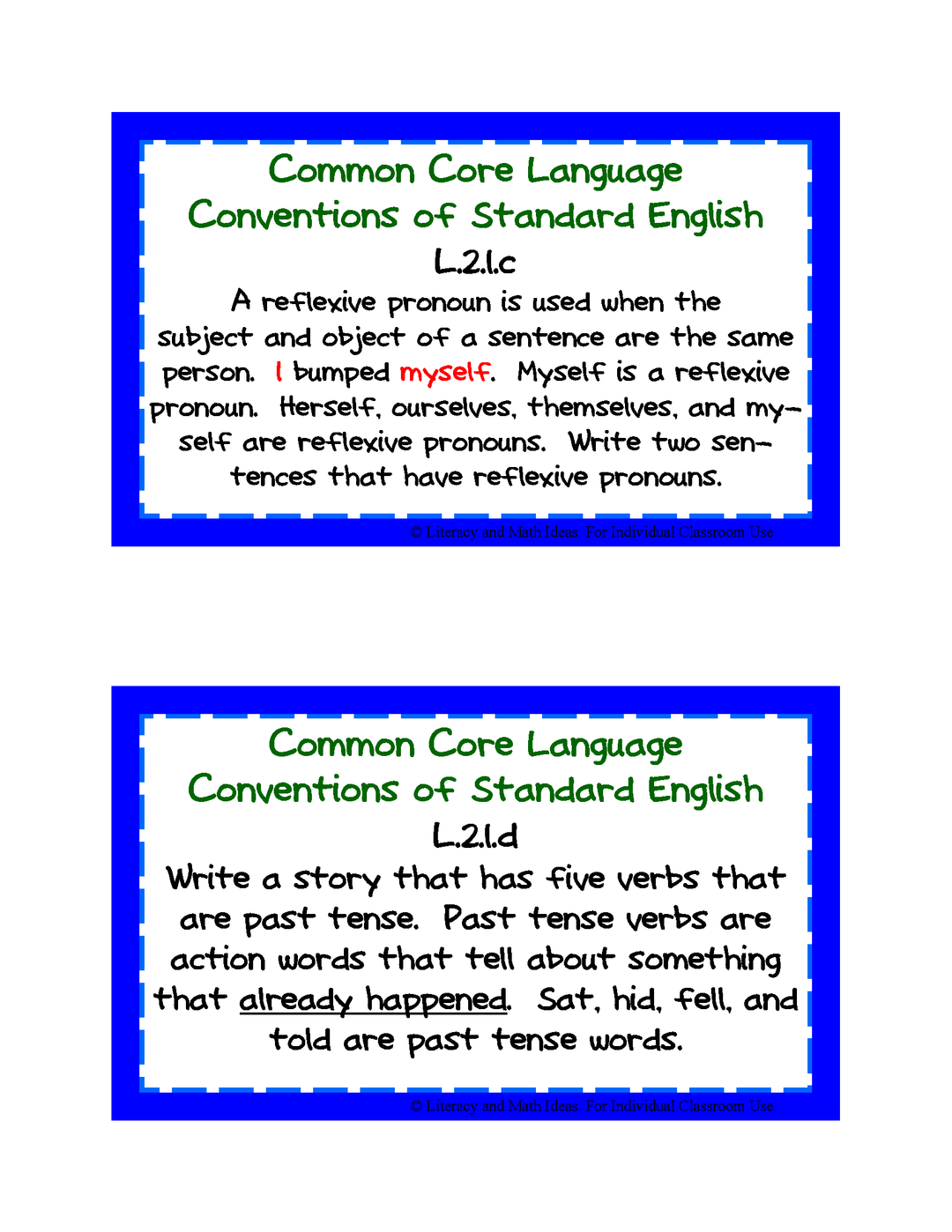 Common Core Language Arts Standards Task Cards: Grade 2