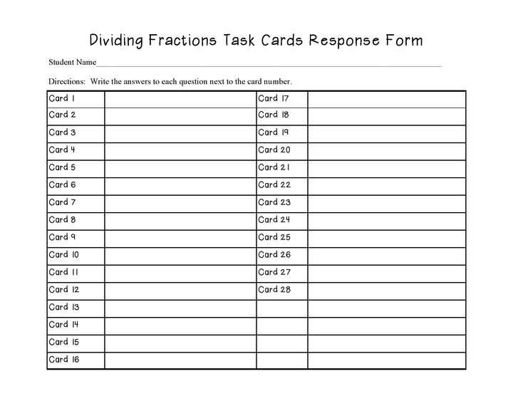 Dividing Fractions Task Cards