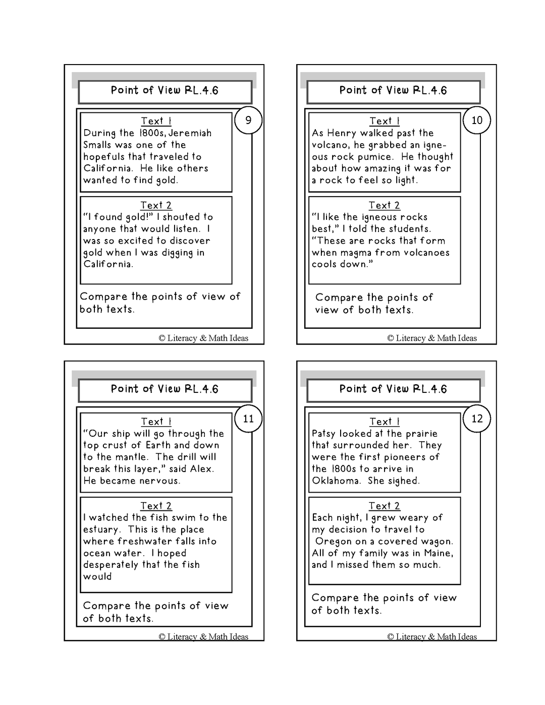 Point of View Grade 4 Common Core RL.4.6 and RI.4.6