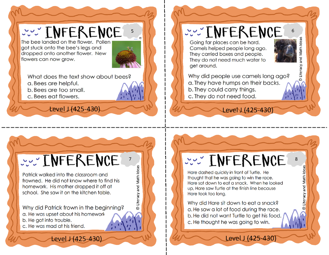 Inference Task Cards (Guided Reading Levels J,K,L,& M) + Print