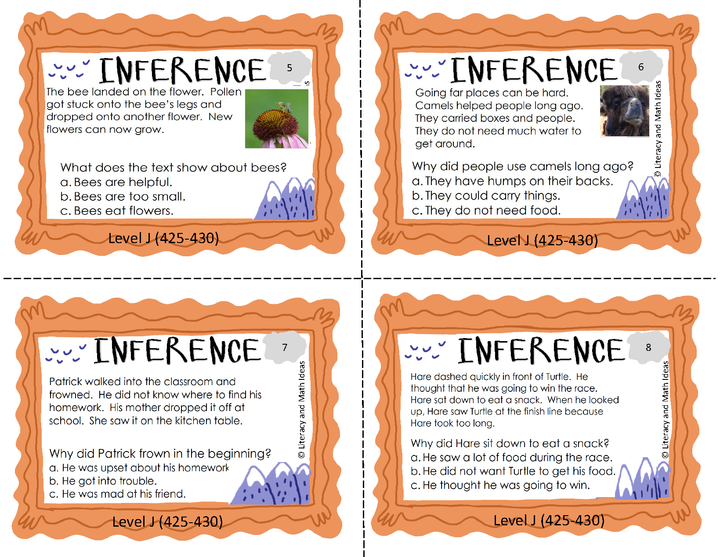 Inference Task Cards (Guided Reading Levels J,K,L,& M) + Print