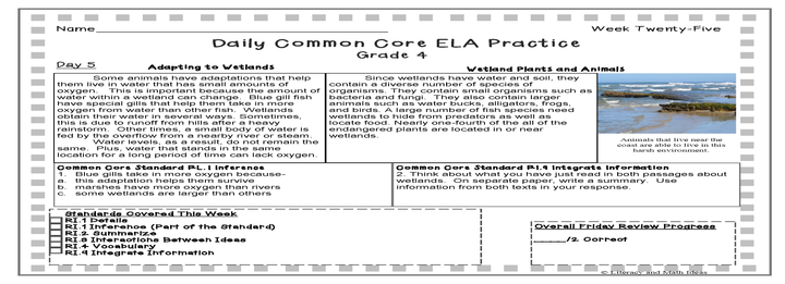 Grade 4 Daily Common Core Reading Practice Weeks 21-25