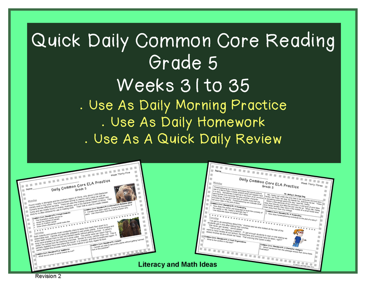 Grade 5 Daily Common Core Reading Practice Weeks 31-35