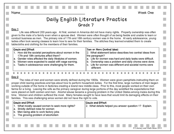 Quick and Daily English Literature (Grade 7) Weeks 1-20