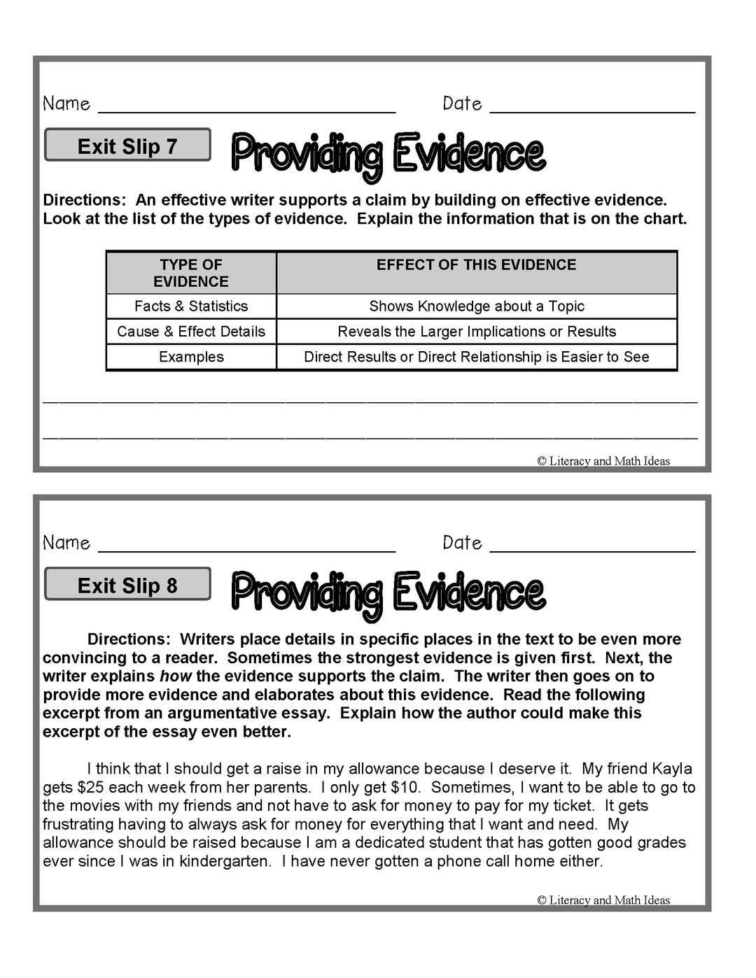 Essay Writing Exit Slips Bundle