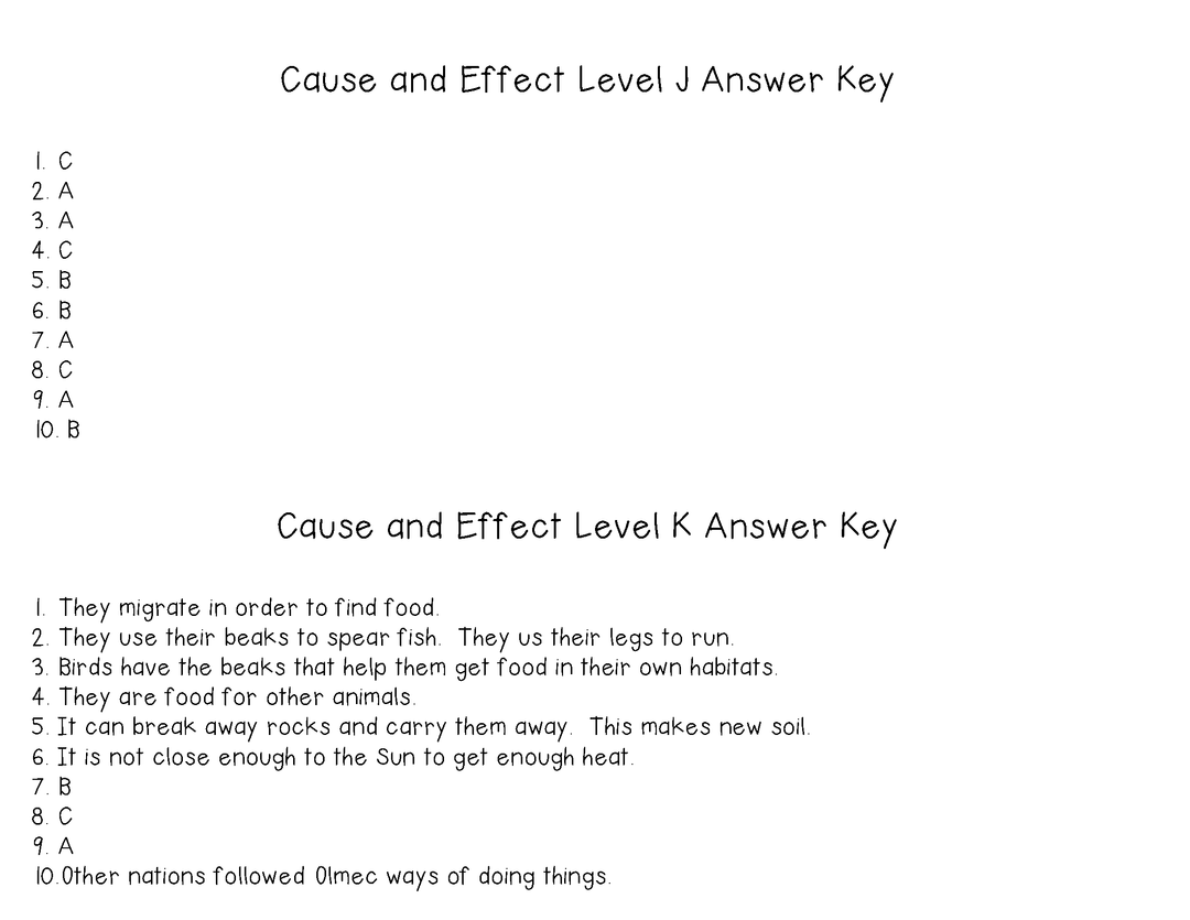 Cause and Effect Task Cards For Each Guided Reading Level (Levels J,K,L,M)