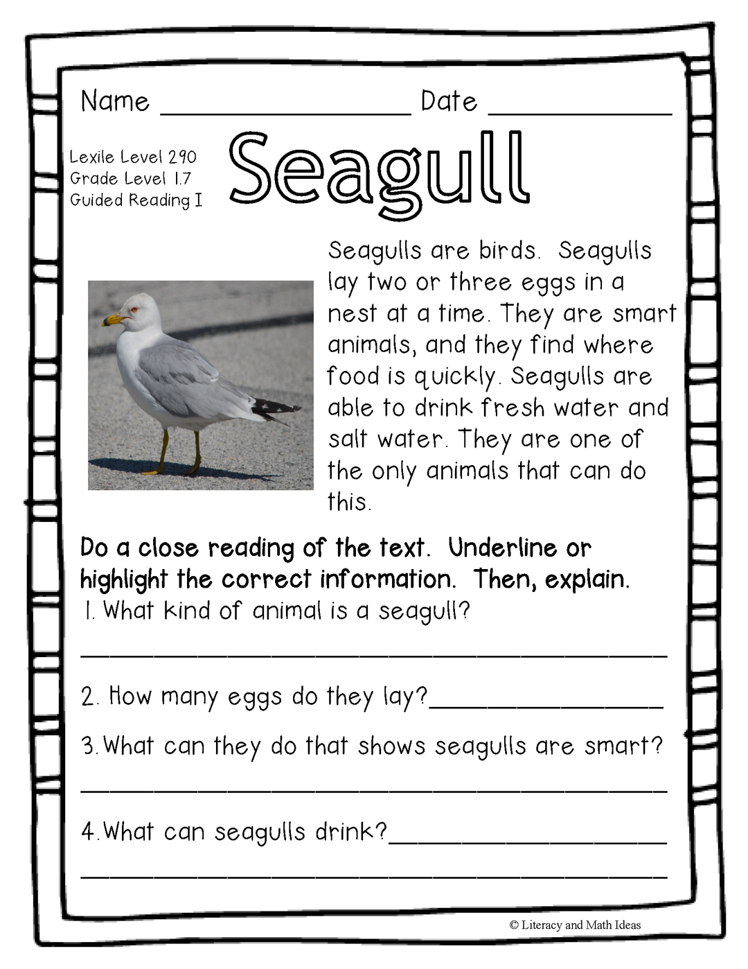 (Animals) Leveled Passages Guided Reading Levels I,J, K (Lexiles 290-440)