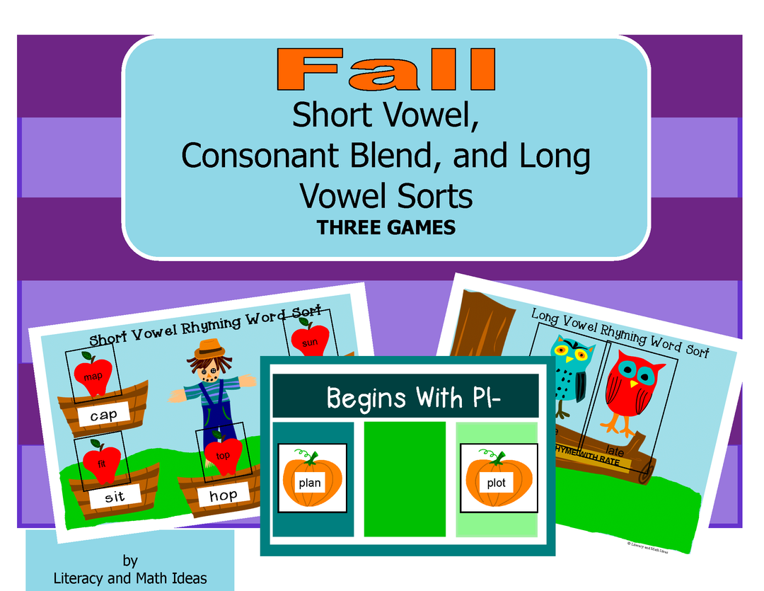 Fall Short Vowel, Consonant Blend, and Long Vowel Sorts