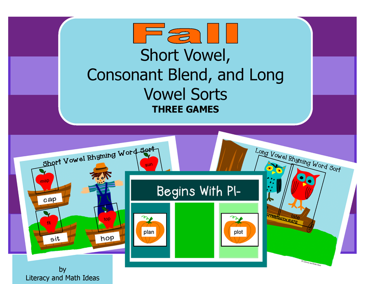 Fall Short Vowel, Consonant Blend, and Long Vowel Sorts