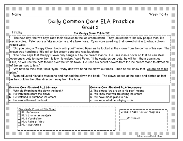 Grade 3 Daily Common Core Reading Practice Weeks 36-40