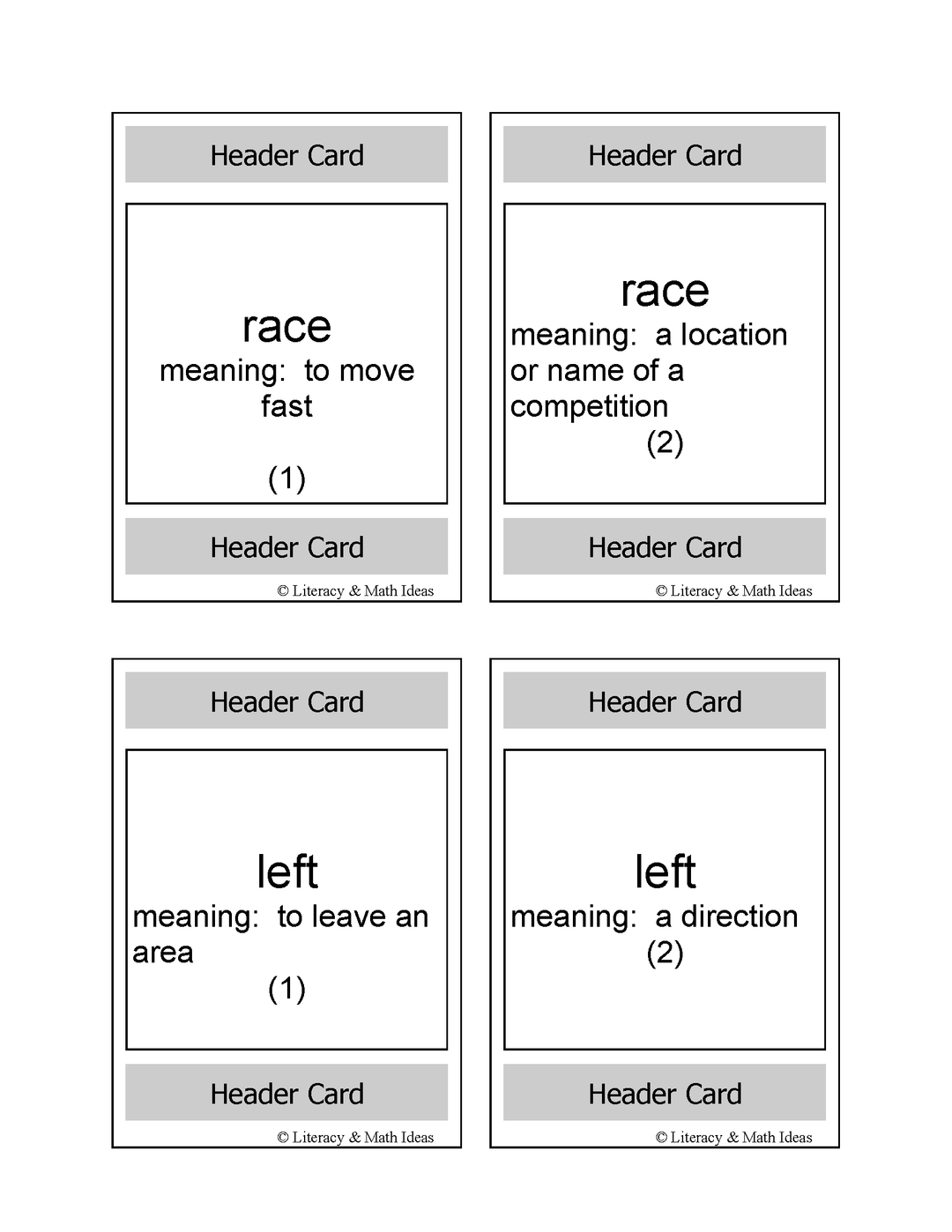 Multiple Meaning Words Playing Cards
