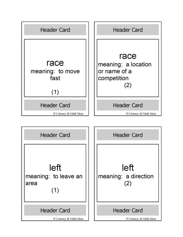 Multiple Meaning Words Playing Cards