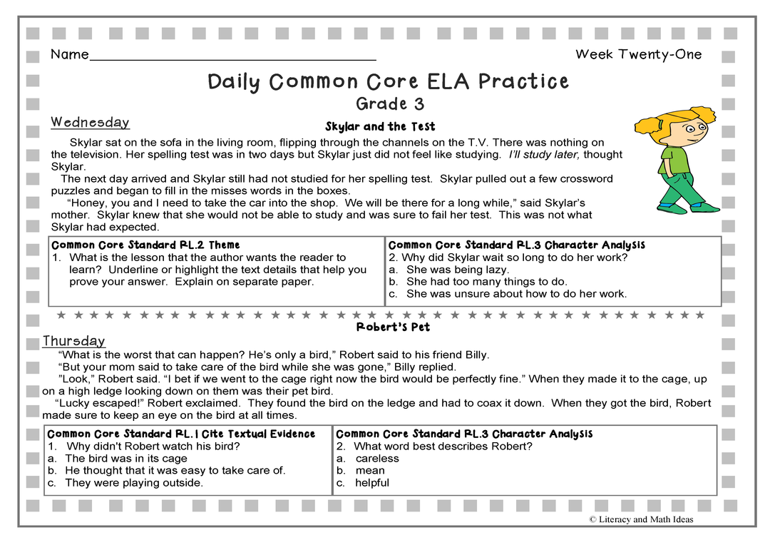 Grade 3 Daily Common Core Reading Practice Weeks 21-25