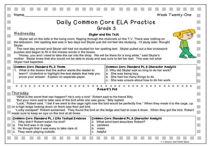 Grade 3 Daily Common Core Reading Practice Weeks 21-25
