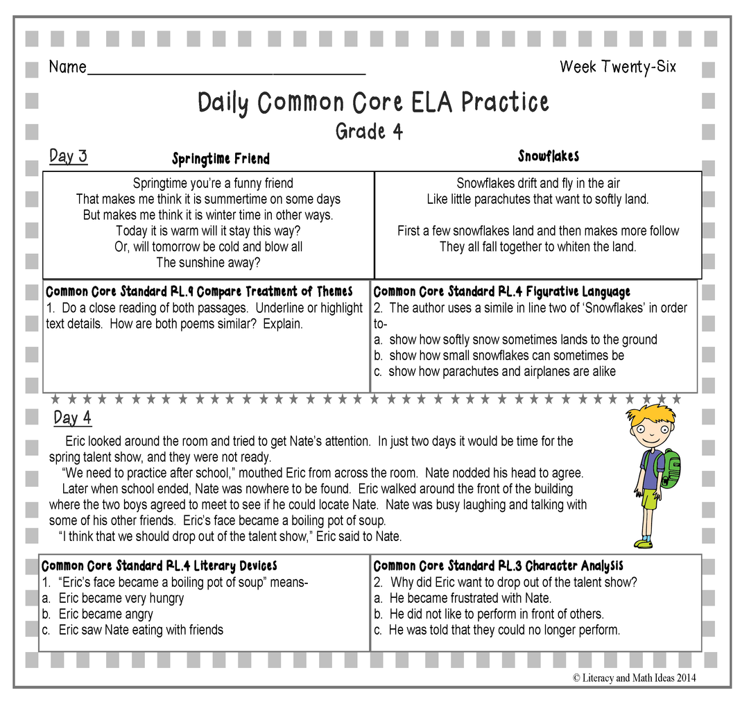Grade 4 Daily Common Core Reading Practice Weeks 26-30