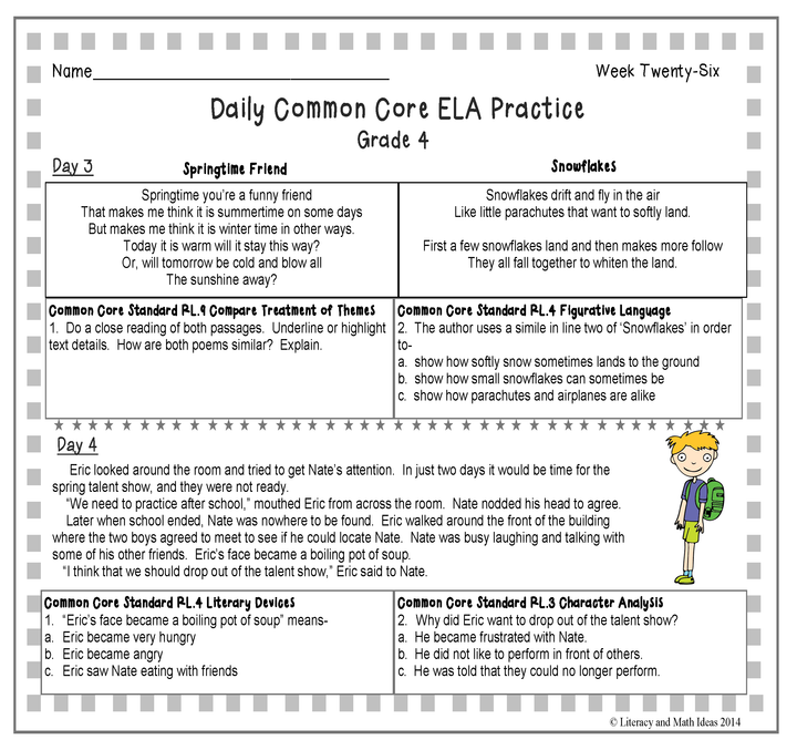 Grade 4 Daily Common Core Reading Practice Weeks 26-30