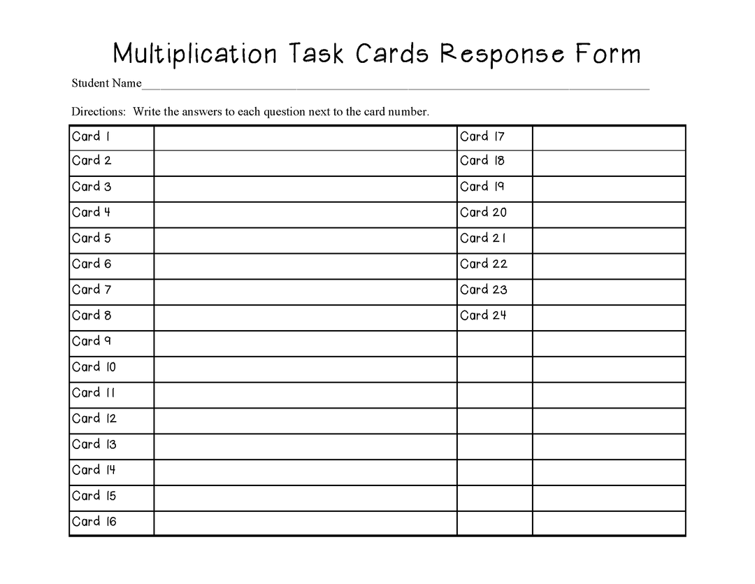 Multiplication Task Cards