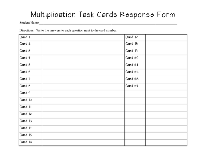 Multiplication Task Cards