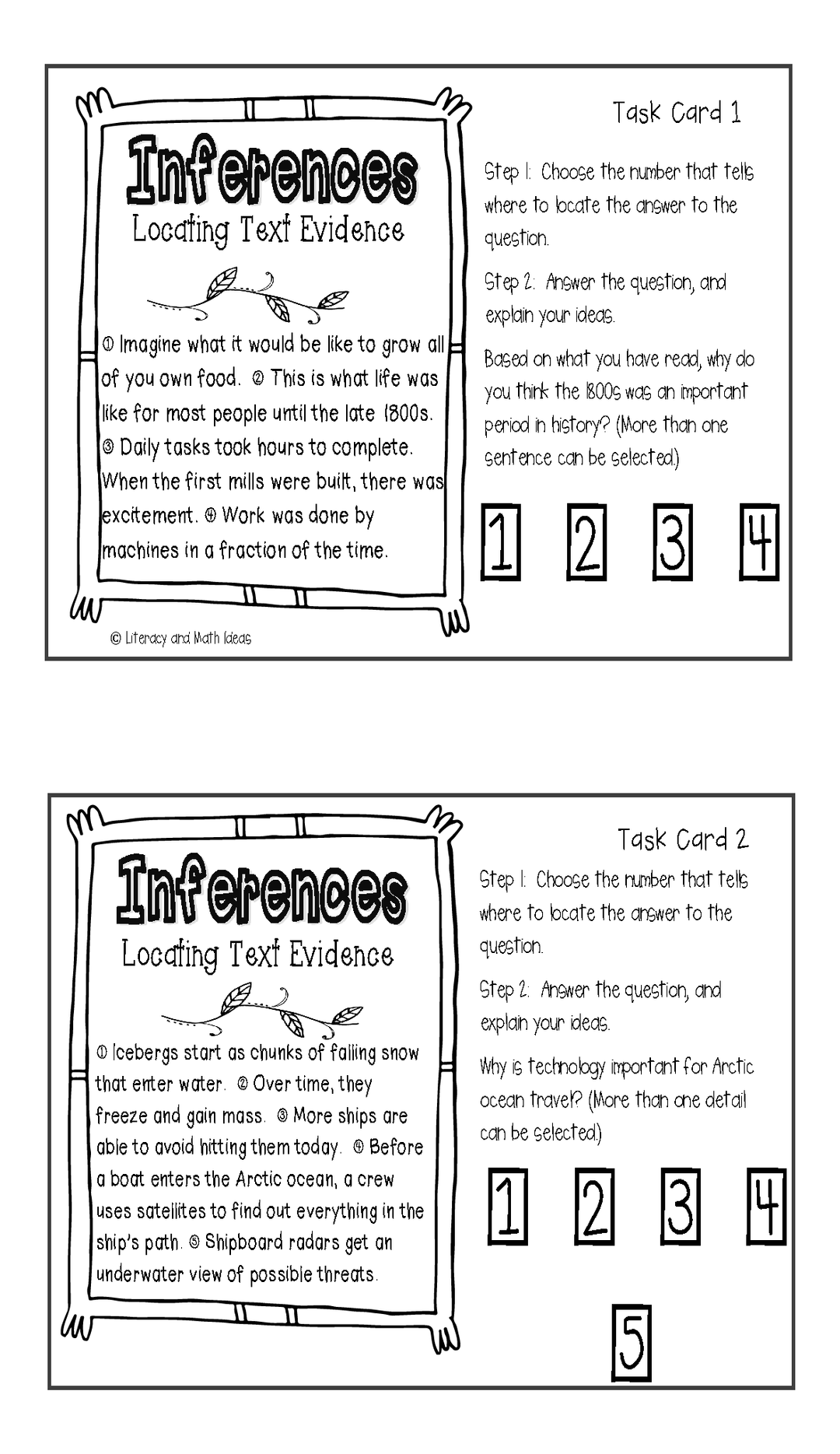 Inference Task Cards: Locating Text Evidence