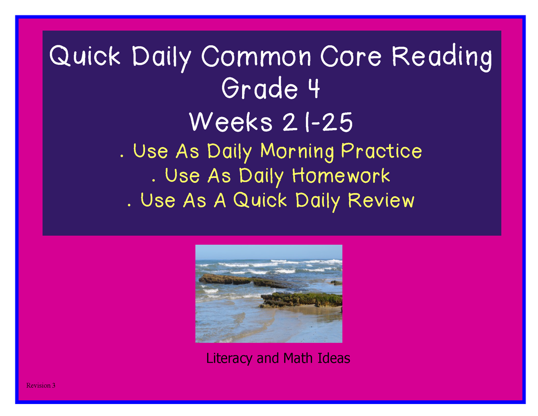 Grade 4 Daily Common Core Reading Practice Weeks 21-25