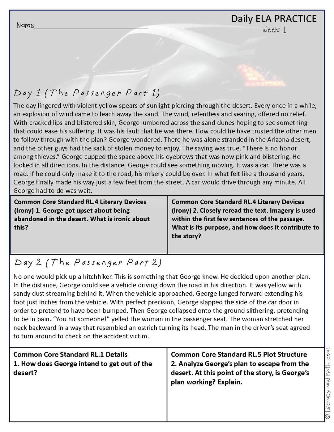 High Interest Low Readability Daily Common Core Weeks 1-4 (Middle School)