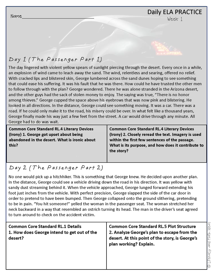 High Interest Low Readability Daily Common Core Weeks 1-4 (Middle School)