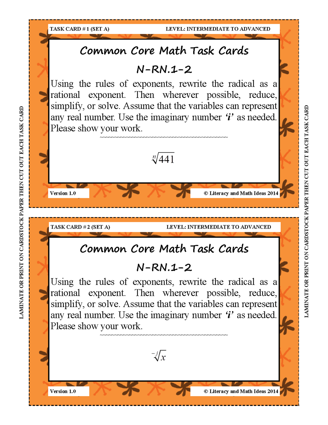 72 Radicals Task Cards (Set 1)