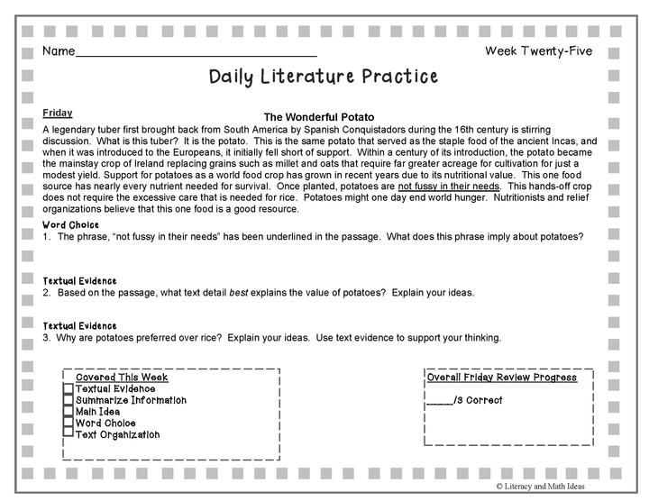 Grade 8 Daily Literature Practice Weeks 21-25
