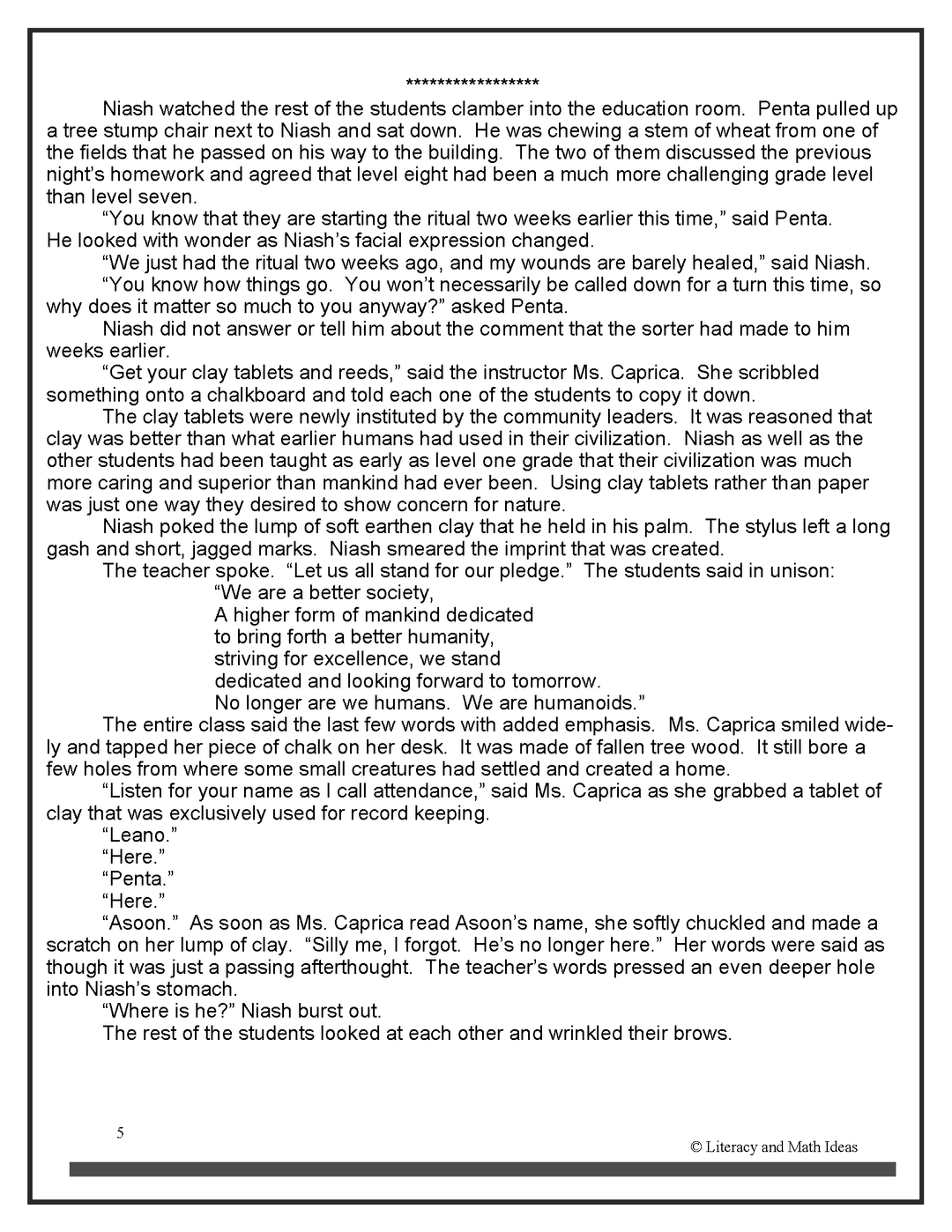 Middle School Science Fiction Close Reading Practice: Scars and Sorters