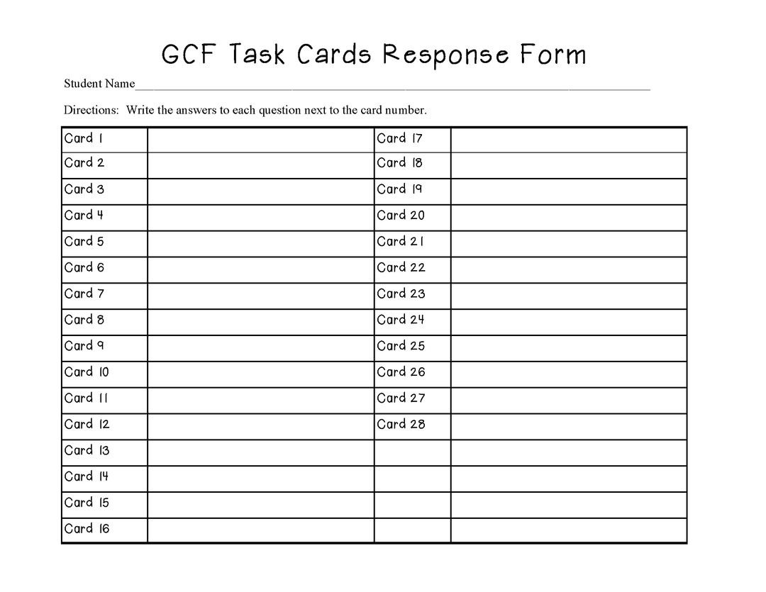 Greatest Common Factor (GCF) Task Cards