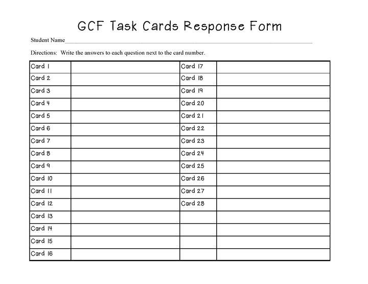 Greatest Common Factor (GCF) Task Cards