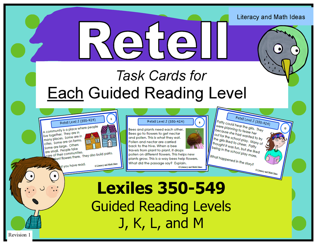 Retell Task Cards For Each Guided Reading Level (Levels J,K,L,and M)