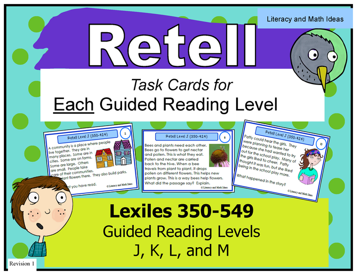 Retell Task Cards For Each Guided Reading Level (Levels J,K,L,and M)