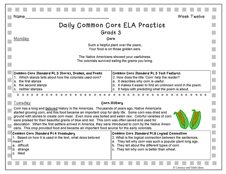 Grade 3 Daily Common Core Reading Practice Weeks 11-15