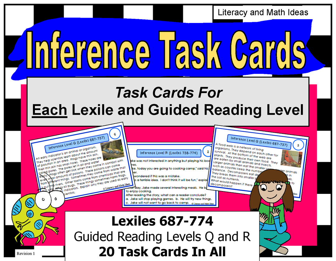 Inference Task Cards For Each Lexile/Guided Reading Level (Levels Q & R)