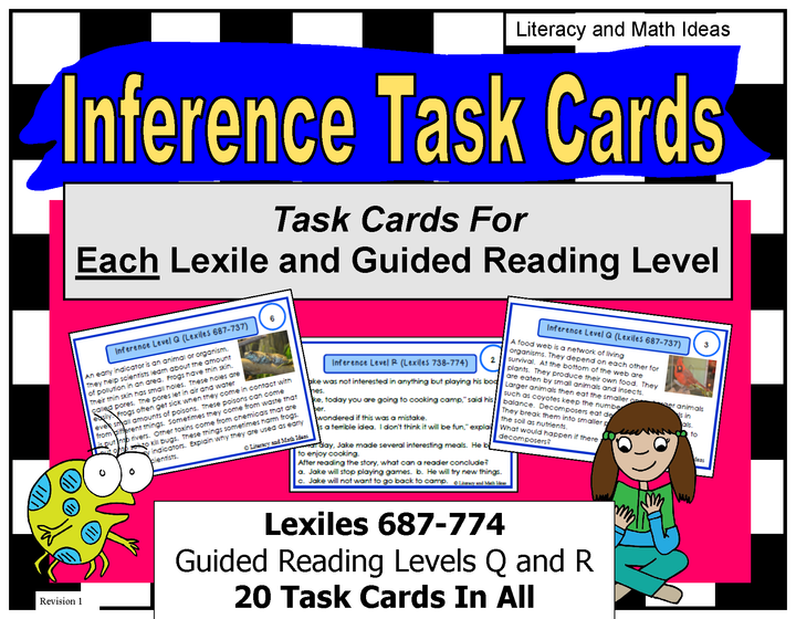 Inference Task Cards For Each Lexile/Guided Reading Level (Levels Q & R)