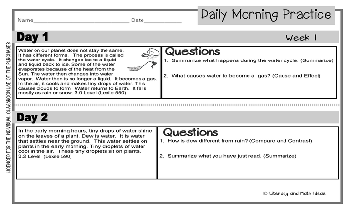 (Leveled) Daily Morning Practice (Reading Grade 3) Weeks 1-4
