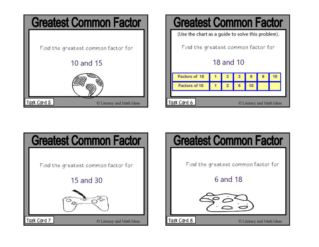 Greatest Common Factor (GCF) Task Cards