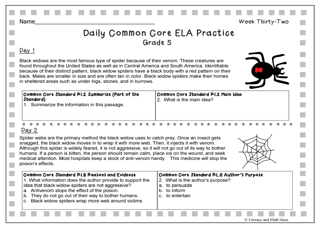 Grade 5 Daily Common Core Reading Practice Weeks 31-35