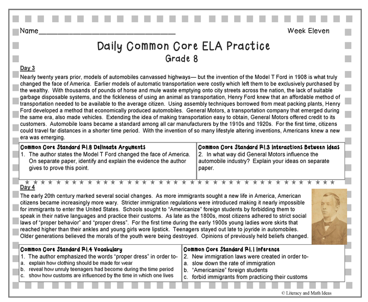 Grade 8 Daily Common Core Reading Practice Weeks 11-15