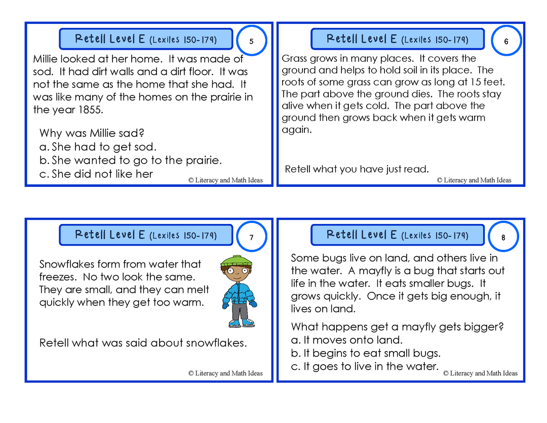 Retell Task Cards: Guided Reading Level E (Lexiles 150-179)