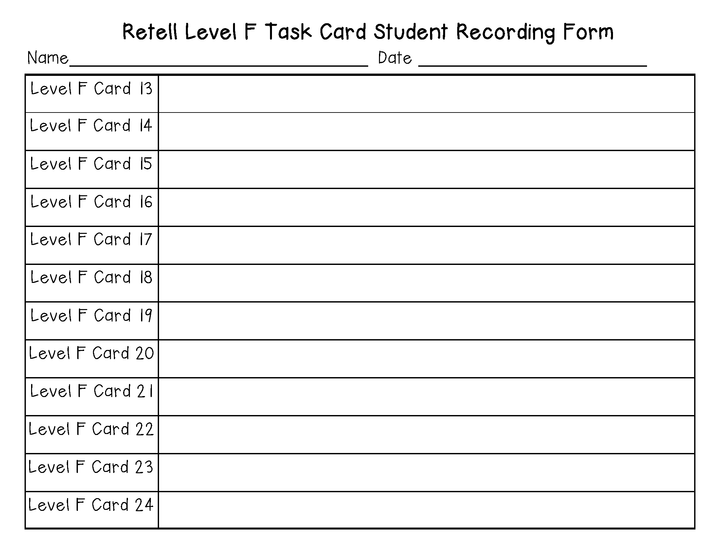 Retell Task Cards Guided Reading Level F (Lexiles 175-199)