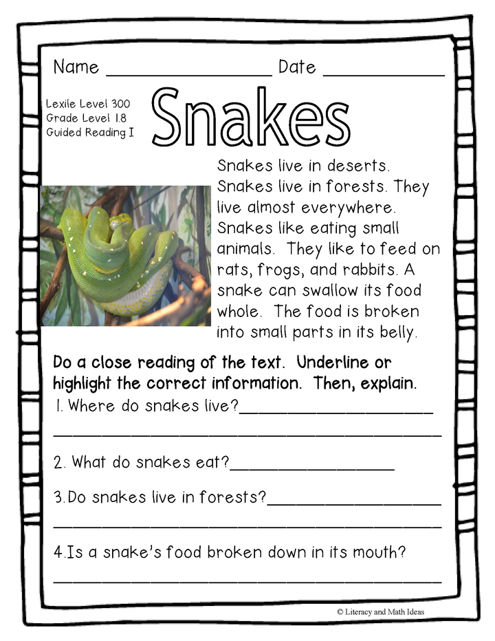 (Animals) Leveled Passages Guided Reading Levels I,J, K (Lexiles 290-440)