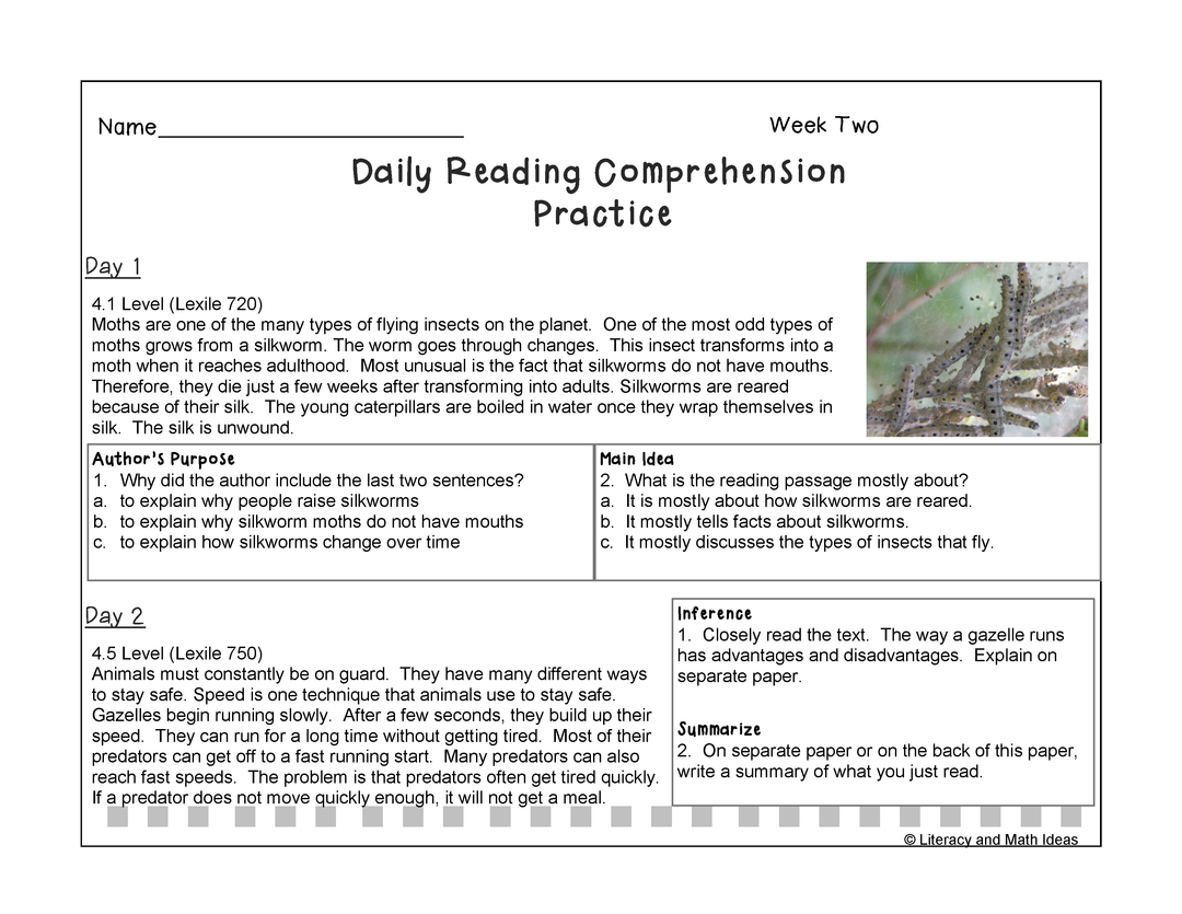 Grade 4 Daily Reading Comprehension Weeks 1-4 (Lexiles 721-774)