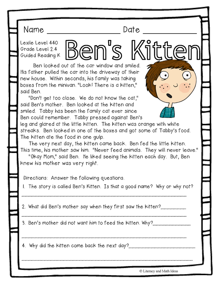 (Fiction) Leveled Passages Guided Reading Levels I,J, K (Lexiles 290-440)