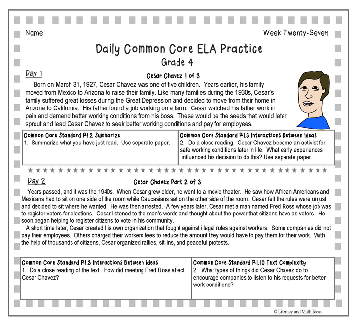 Grade 4 Daily Common Core Reading Practice Weeks 26-30