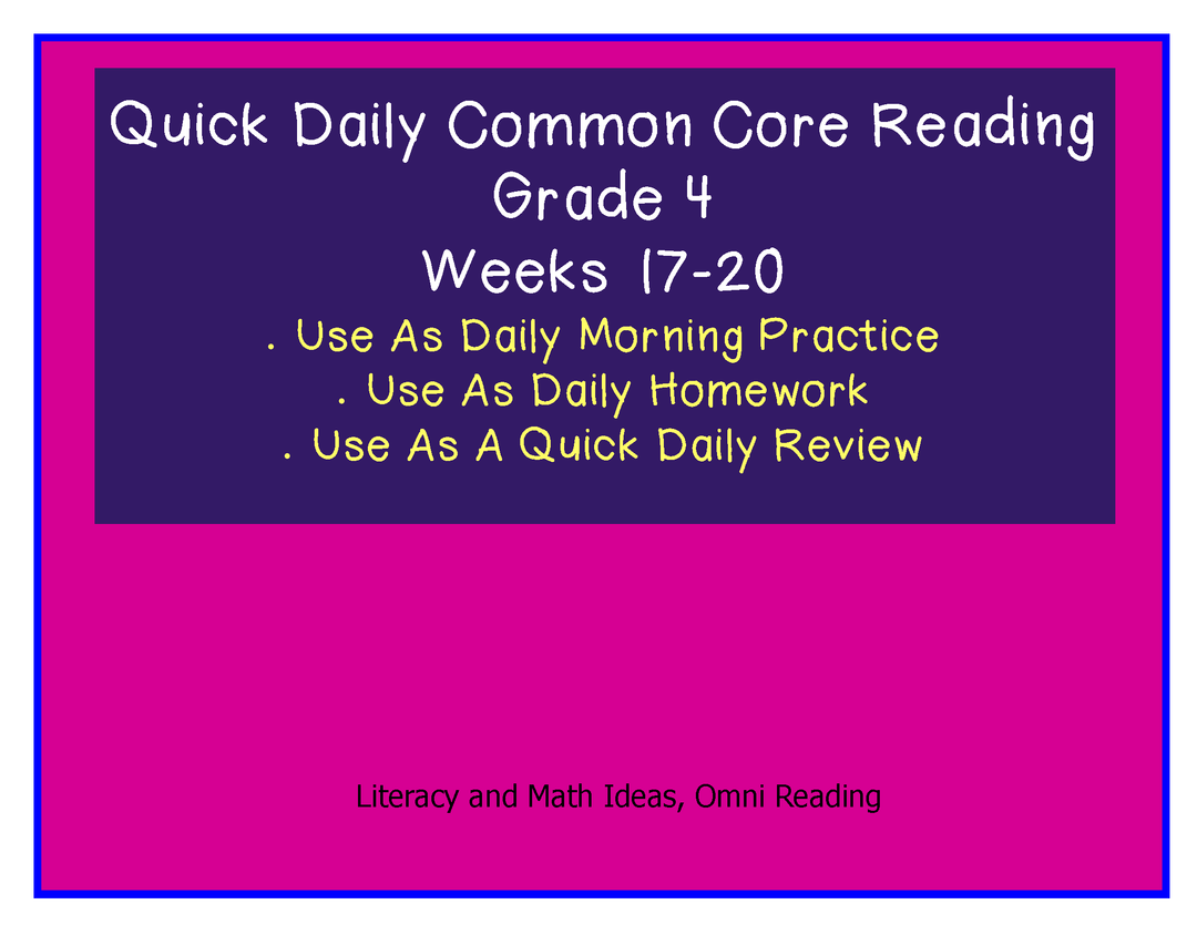 Grade 4 Daily Common Core Reading Practice Weeks 17-20
