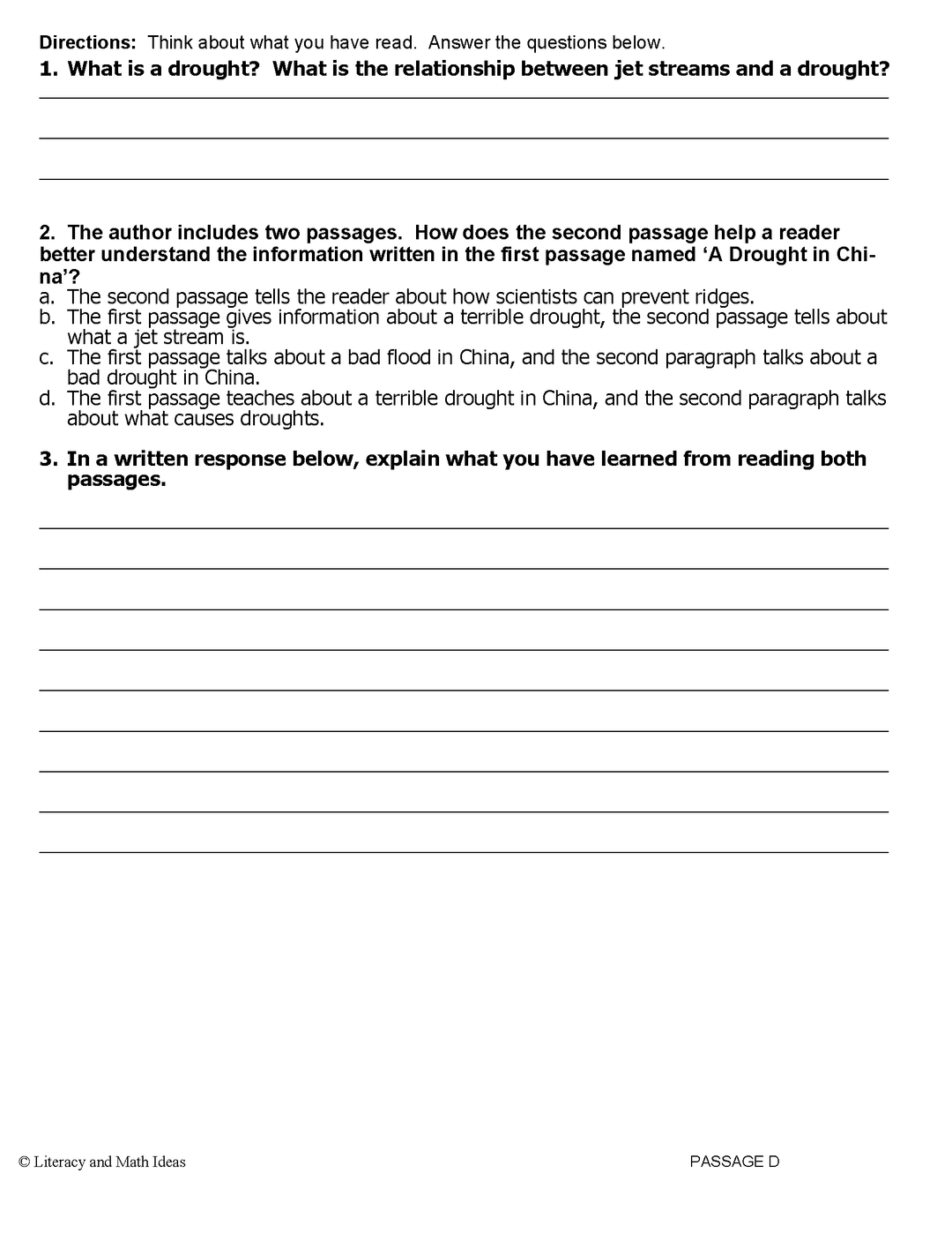 Reading Comprehension: Integrate Texts