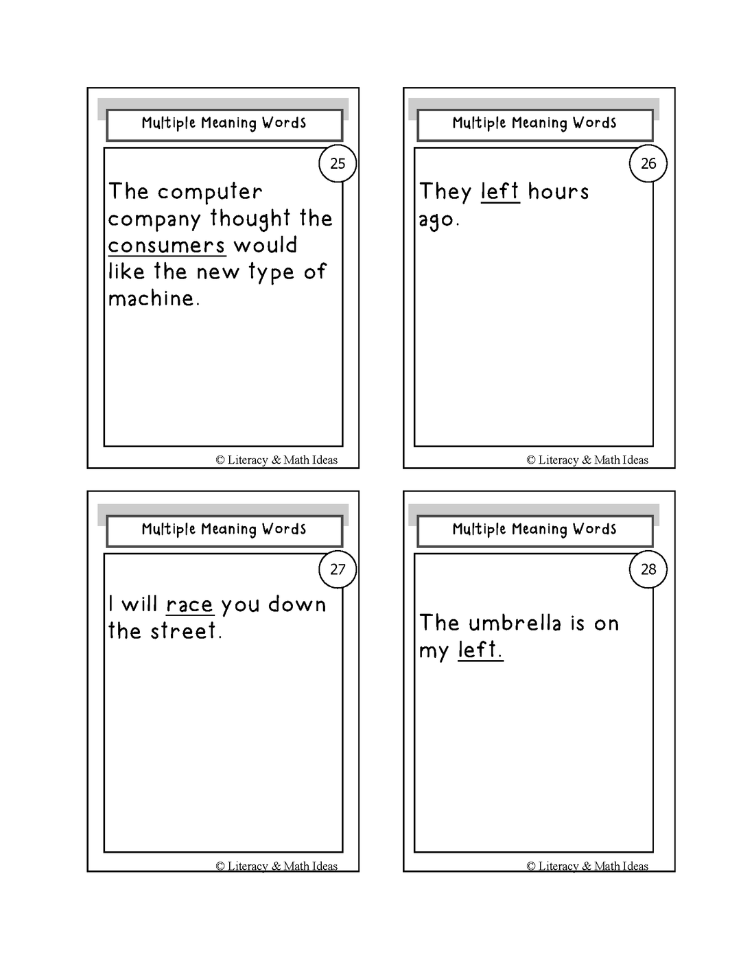 Multiple Meaning Words Playing Cards