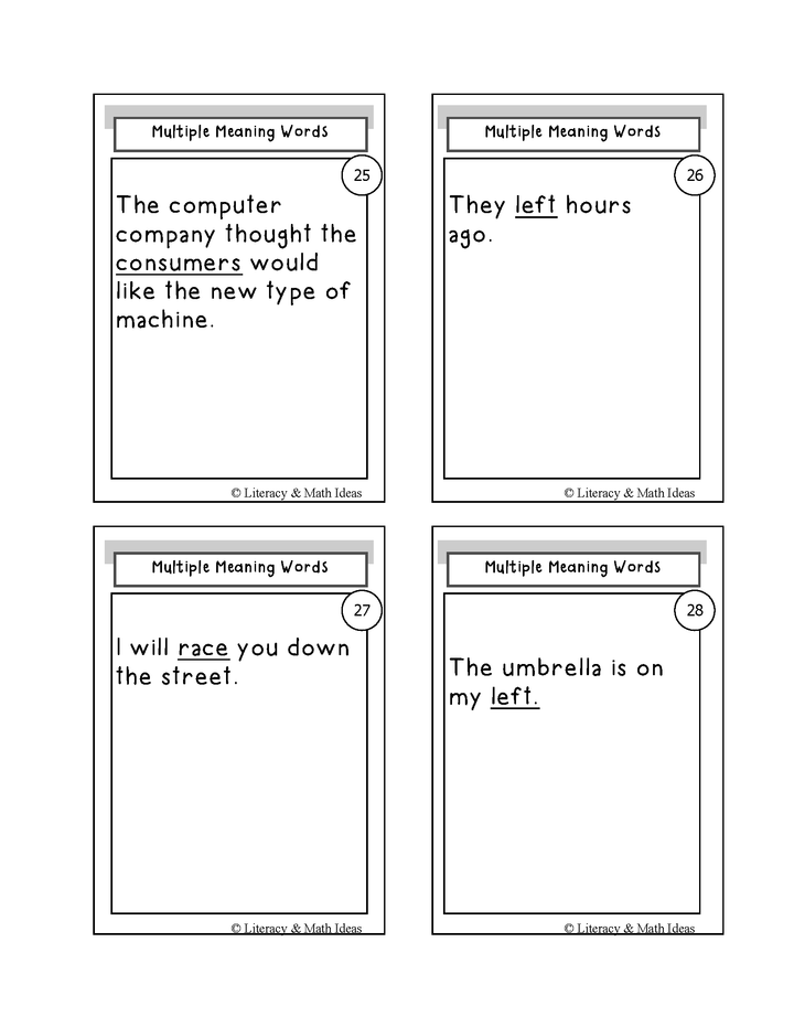 Multiple Meaning Words Playing Cards